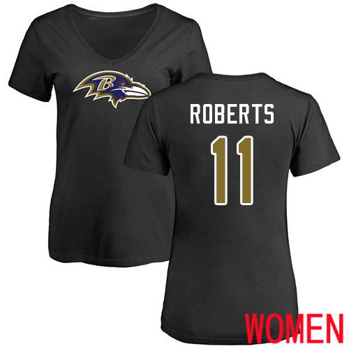 Baltimore Ravens Black Women Seth Roberts Name and Number Logo NFL Football #11 T Shirt